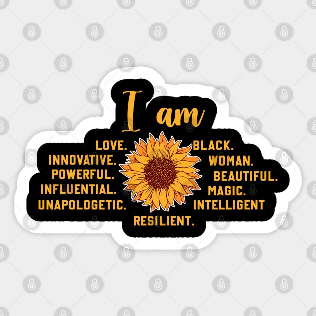 I am a powerful Black woman, sunflower Sticker by UrbanLifeApparel